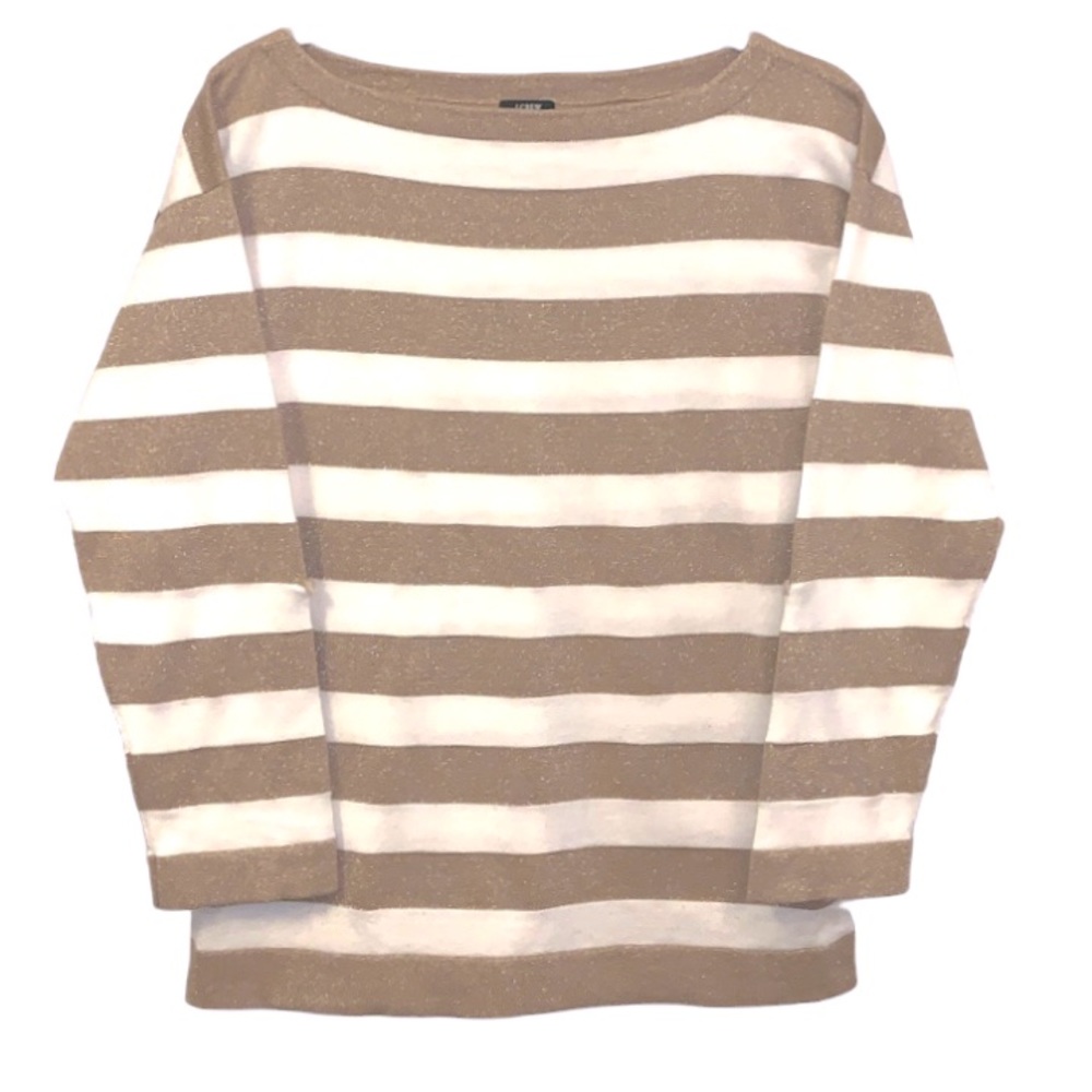 J. CREW Seamore Sparkle Striped Sweater - Dark Gold & White Size Medium